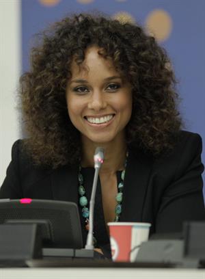 Alicia Keys attends the United Nations Social Innovation Summit in New York on May 5, 2012
