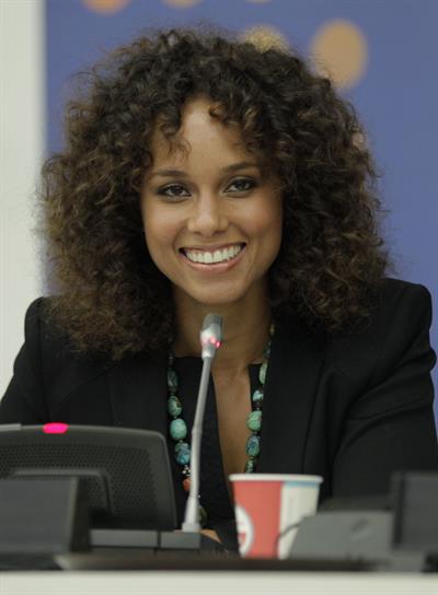 Alicia Keys attends the United Nations Social Innovation Summit in New York on May 5, 2012
