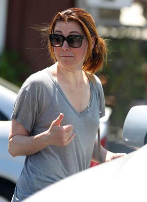 Alyson Hannigan candids leaving the Brentwood Country Mart on April 28, 2011 