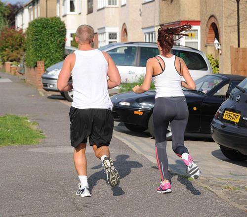 Amy Childs out jogging in Essex on August 1, 2011