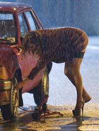 Anna Friel filming the BBC series The Street 