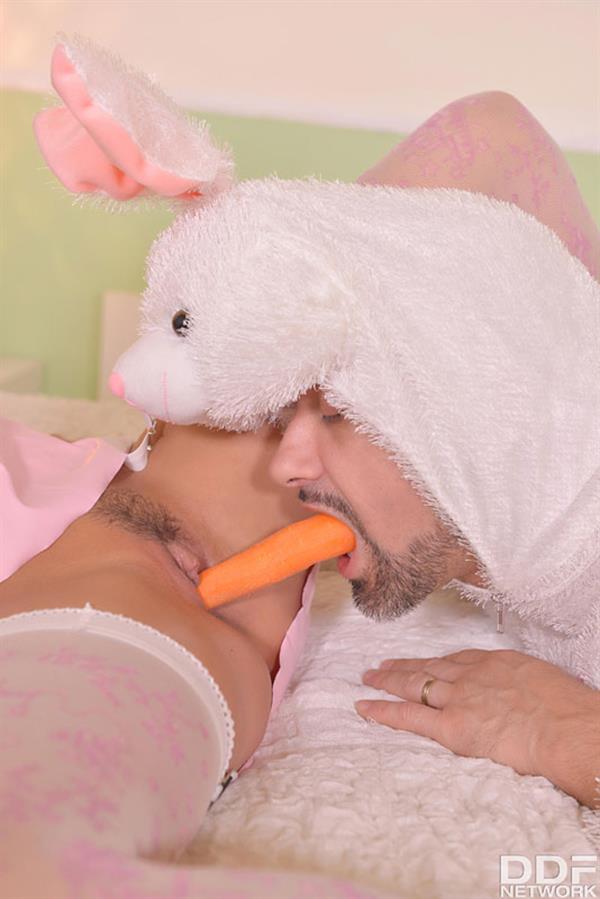 Sexy Easter Bunny gives a blowjob