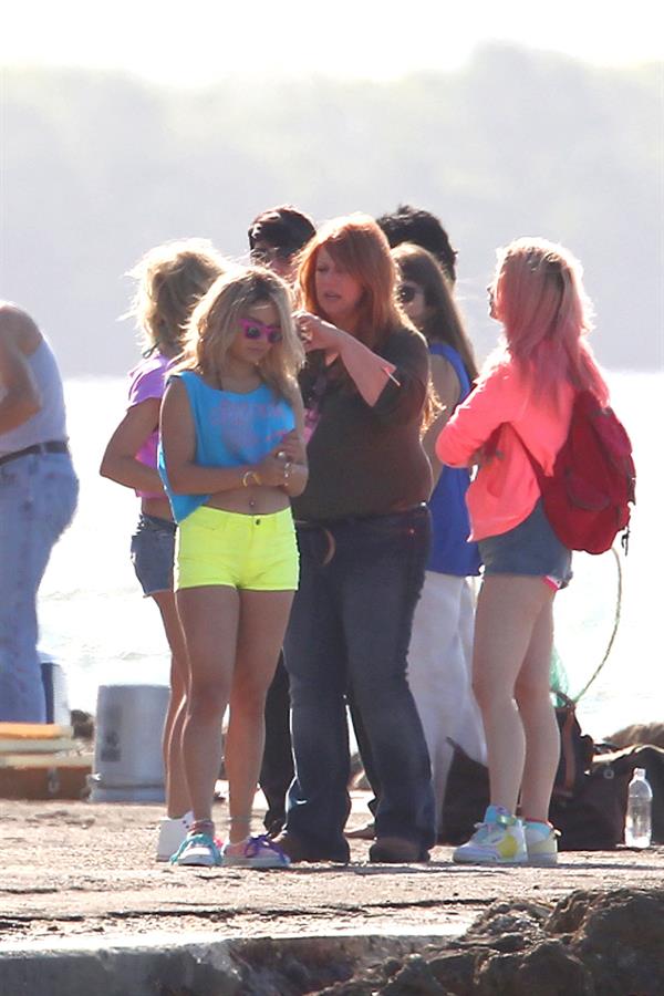 Ashley Benson and Hanessa Hudgens filming Spring Breakers Florida on March 12, 2012