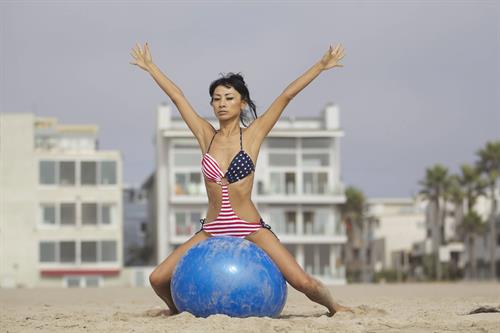Bai Ling American-flag Bikini On Beach Los Angeles (10/04/12) 