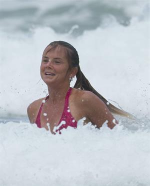 Daniela Hantuchova bikini beach surfing candids in Brisbane, Australia, December 26, 2012 