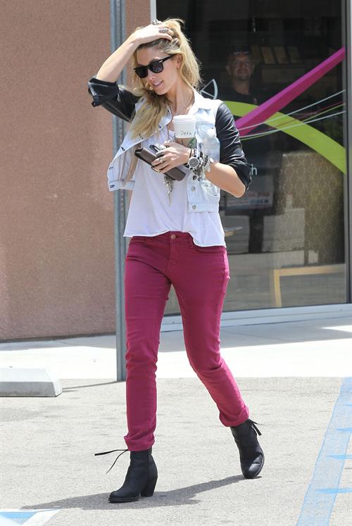 Delta Goodrem - Stopping to get a coffee on her way to work in Los Angeles, California - July 18, 2012