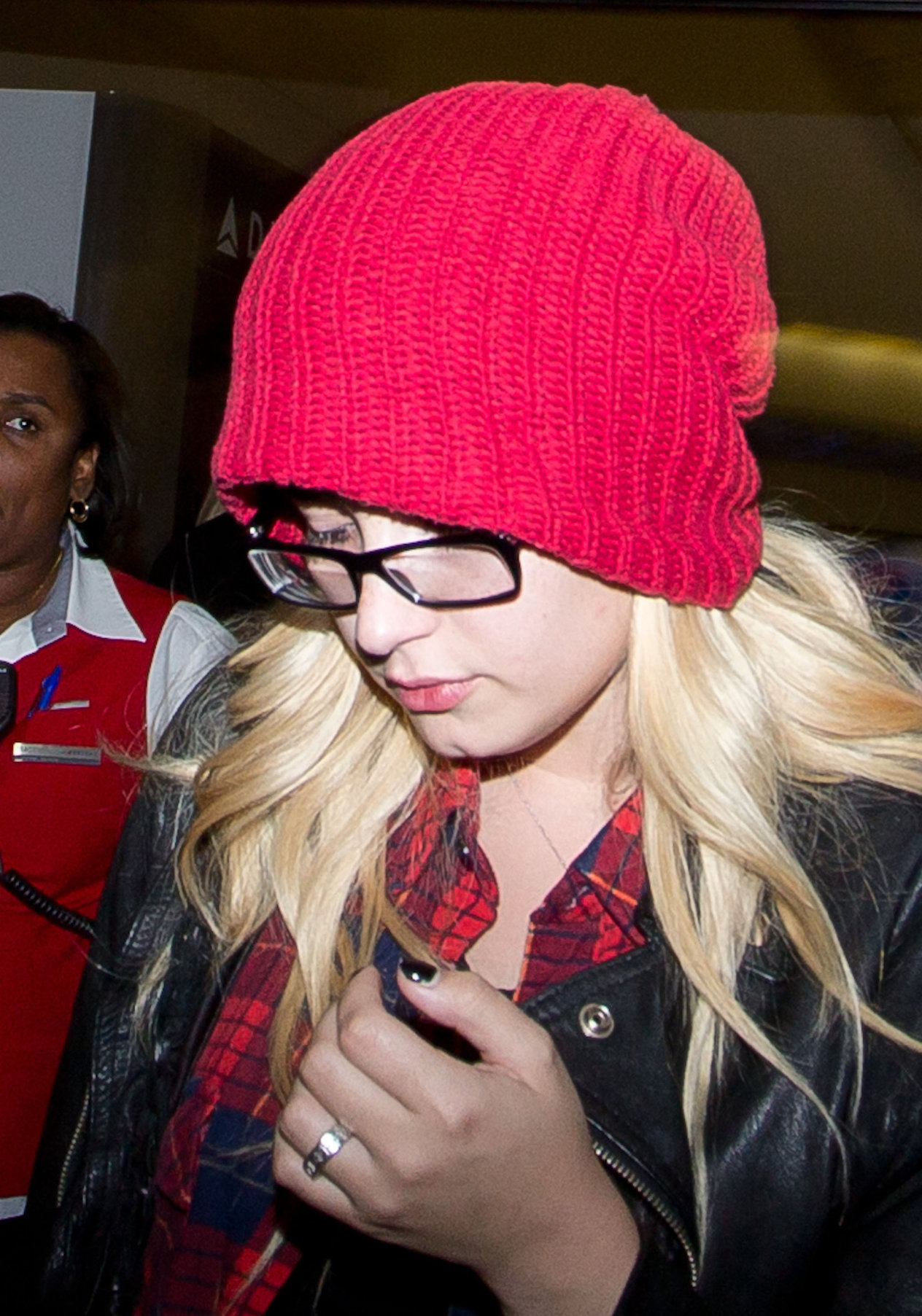 Demi Lovato cute in a red touque & specs @ LA/28/12