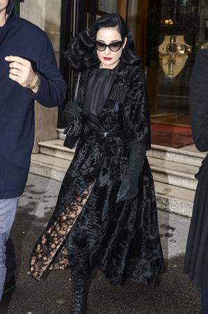 Dita Von Teese - Leaves Hotel Raphael in Paris 1/23/13  