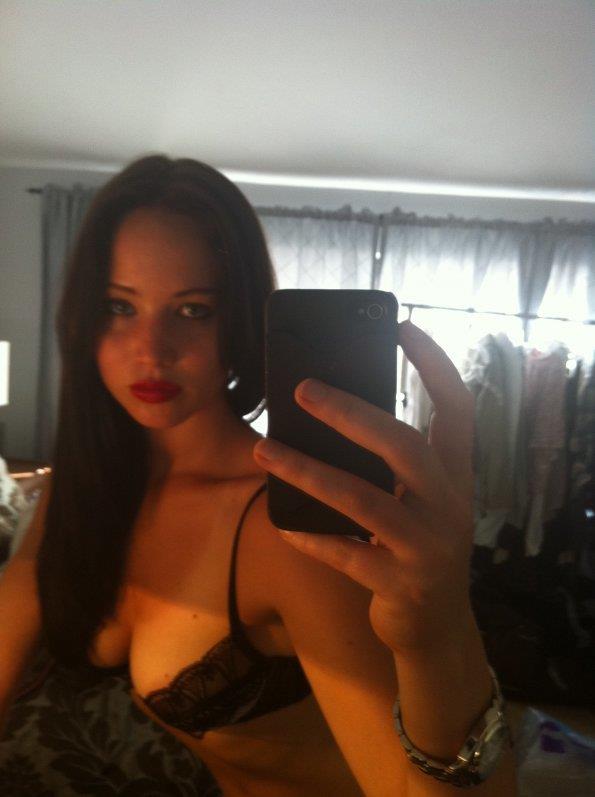 Jennifer Lawrence in lingerie taking a selfie