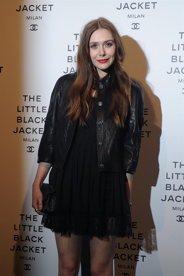 Elizabeth Olsen Chanel The Little Black Jacket - Karl Lagerfeld Photo Ehibition Dinner Party Milan, April 4, 2013 