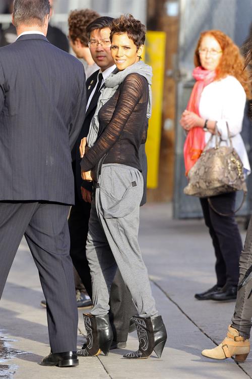 Halle Berry arrives for the Jimmy Kimmel Show in Los Angeles on March 20, 2013
