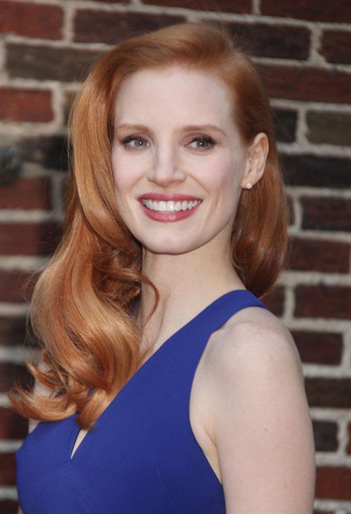Jessica Chastain (upsizes) at the Late Show with David Letterman in New York 1/7/13 