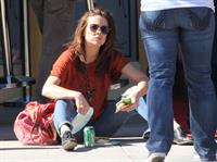 Jessica Stroup takes a break on the set of 90210 in Los Angeles on February 26, 2013