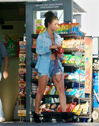 Jessica Szohr stops at the gas station in Los Angeles on April 10, 2012