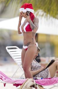 Jodie Marsh in a Santa Bikini on the beach in Barbardos on December 24, 2012
