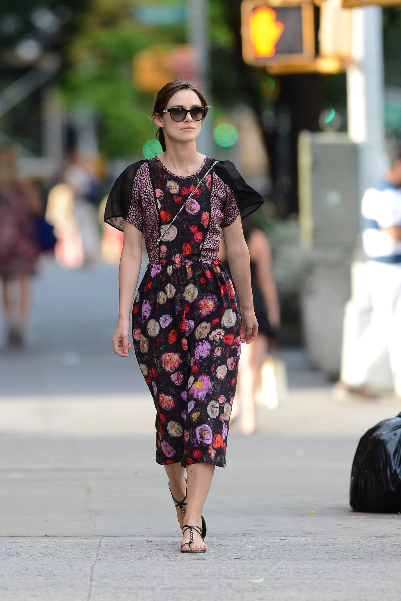 Keira Knightley Pictures Keira Knightley wears a dark floral dress while strolling in New York City on August 7, 2012