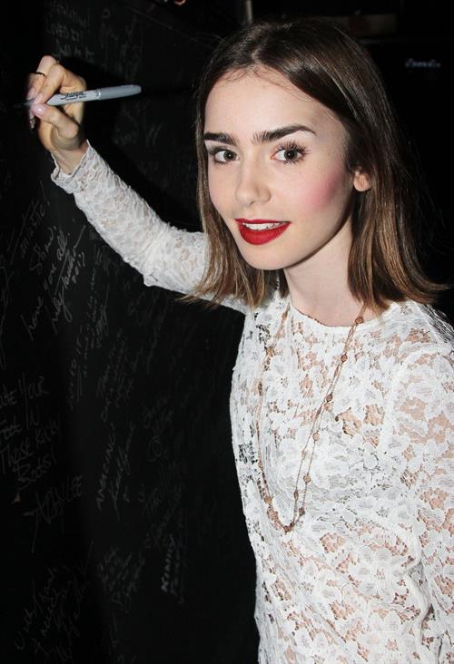 Lily Collins “Kinky Boots” backstage candids 10/17/13 