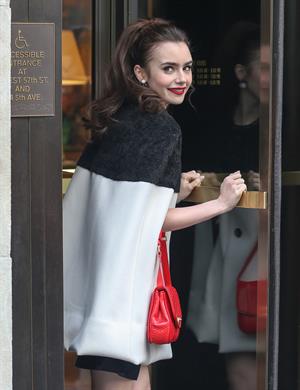 Lily Collins Outside the Bergdorf Goodman Store in NYC - April 4, 2013 