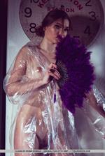 Claudia wraps her sexy, tight body on plastic as she plays with her pussy.