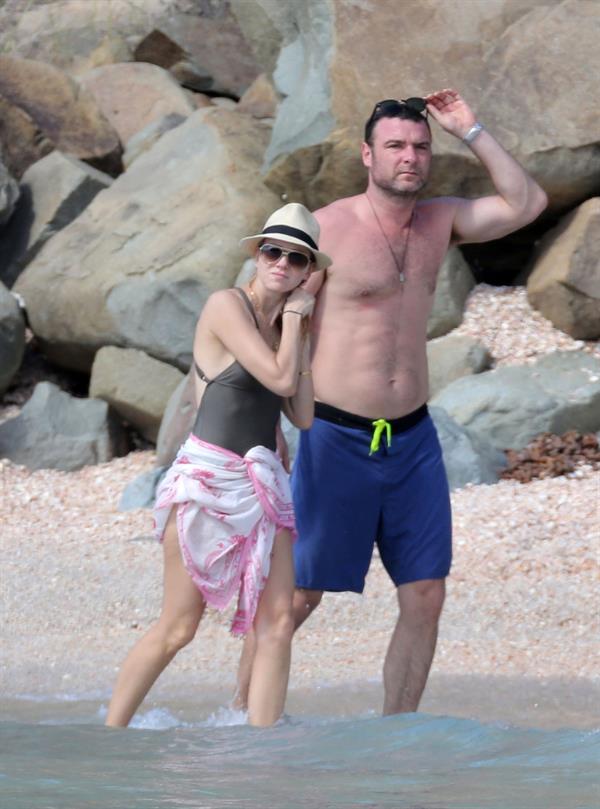 Naomi Watts wearing a swimsuit on the beach in St Barts 12/31/12 