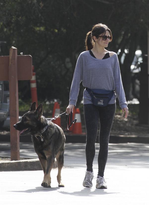 Nikki Reed jogging with her dog Enzo in Los Angeles on February 6, 2013