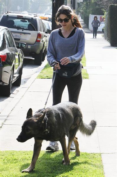 Nikki Reed jogging with her dog Enzo in Los Angeles on February 6, 2013