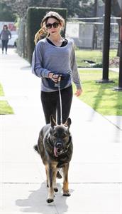 Nikki Reed jogging with her dog Enzo in Los Angeles on February 6, 2013