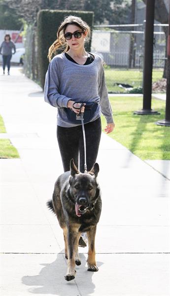 Nikki Reed jogging with her dog Enzo in Los Angeles on February 6, 2013