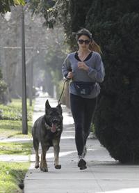 Nikki Reed jogging with her dog Enzo in Los Angeles on February 6, 2013
