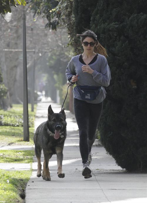 Nikki Reed jogging with her dog Enzo in Los Angeles on February 6, 2013