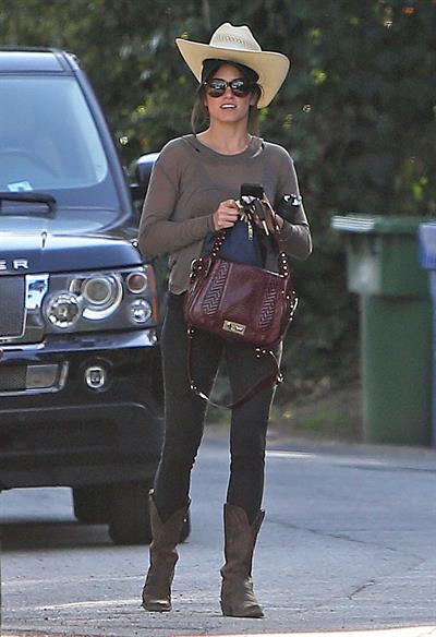 Nikki Reed walking and wearing her cowboy hat in Los Angeles on February 21, 2013