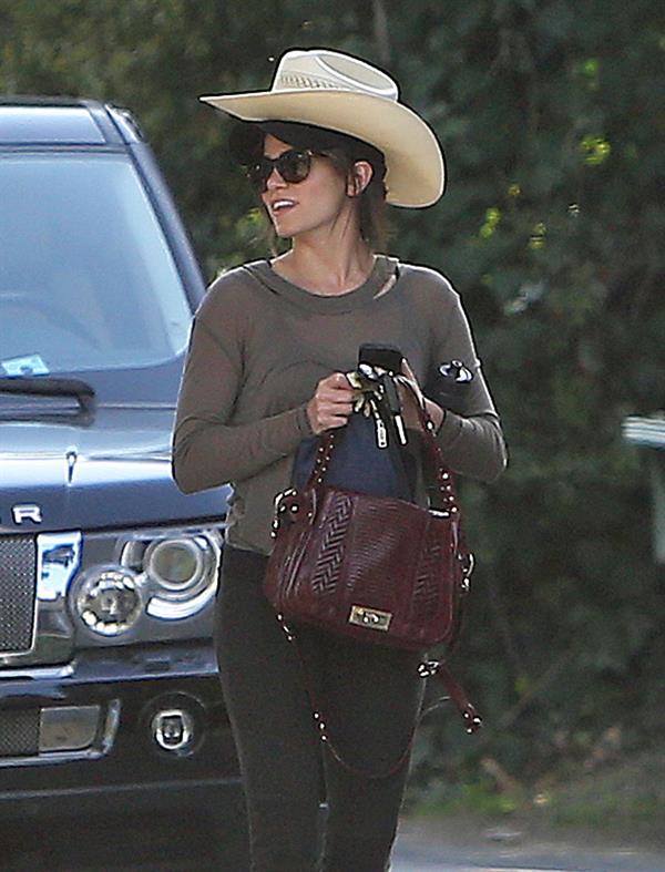 Nikki Reed walking and wearing her cowboy hat in Los Angeles on February 21, 2013