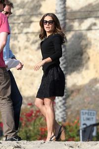Salma Hayek on the “How to Make Love Like an Englishman” set candids in Los Angeles, November 4, 2013 