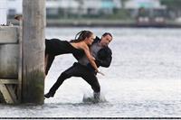 Minka Kelly films Charlie's Angels on a beach in Miami 02-09-2011 
