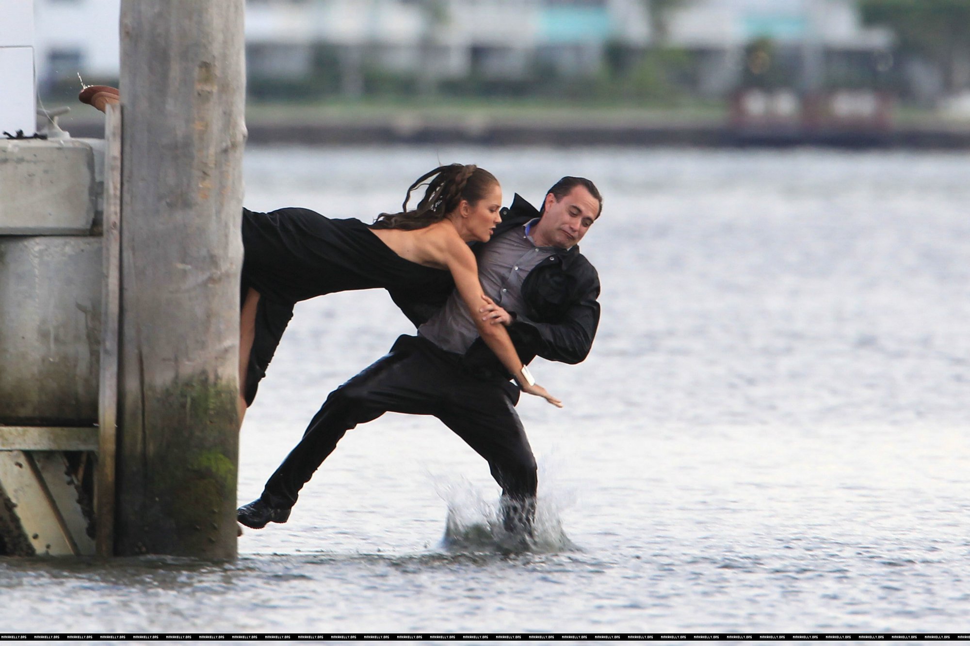 Minka Kelly films Charlie's Angels on a beach in Miami 02-09-2011 