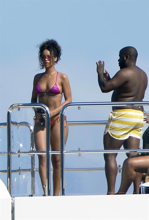 Rihanna enjoying a break on a yacht in Ponza August 29, 2014