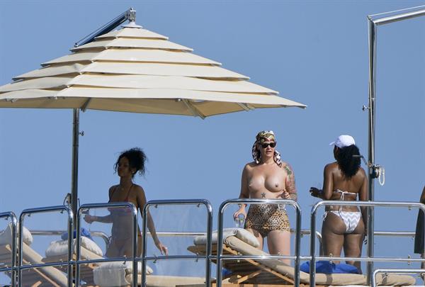 Rihanna enjoying a break on a yacht in Ponza August 29, 2014