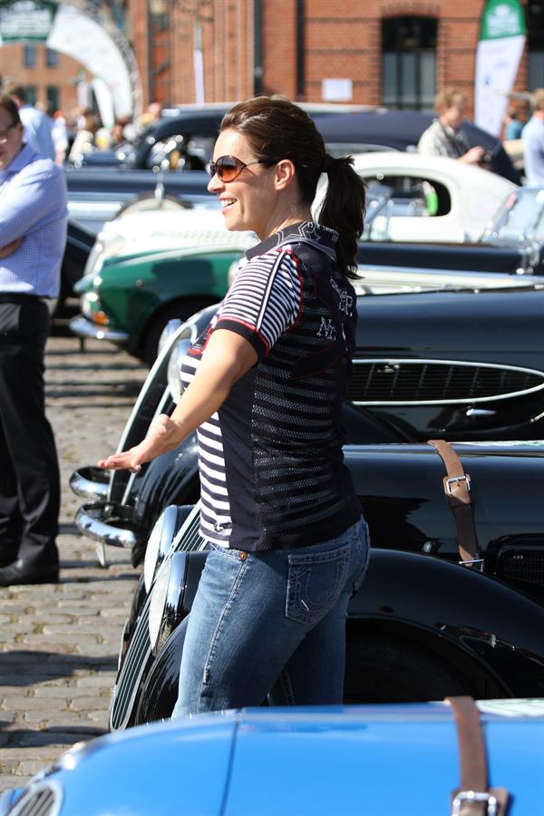 Katarina Witt at the oldtimer car rally Hamburg-Berlin-Klassik August 30, 2014