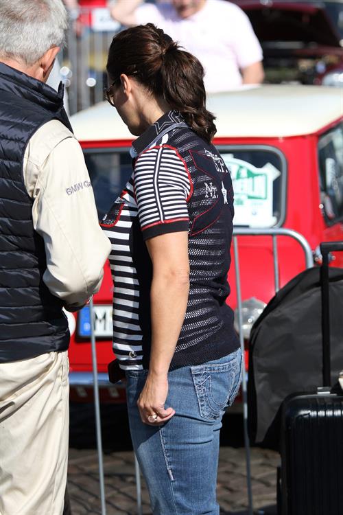Katarina Witt at the oldtimer car rally Hamburg-Berlin-Klassik August 30, 2014