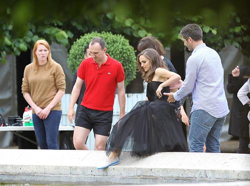 Natalie Portman modeling for a Miss Dior campaign photo shoot in the gardens of the Palais Royal in Paris 6/26/12 