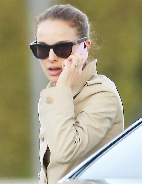 Natalie Portman heads to a meeting in her trench coat at an office in Century City January 17, 2013 