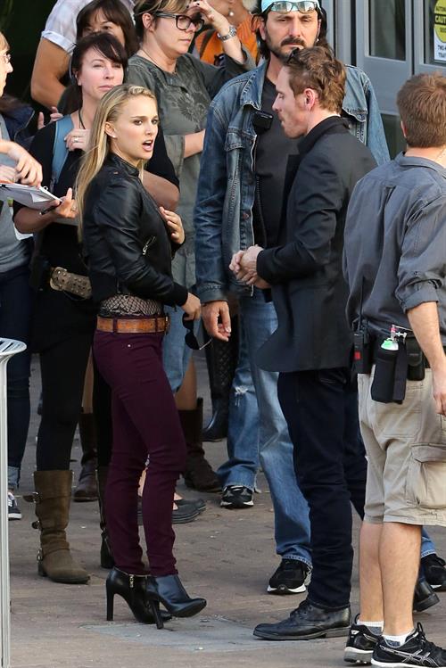 Natalie Portman on the set of a Terrence Malick film in Austin 10/20/12 
