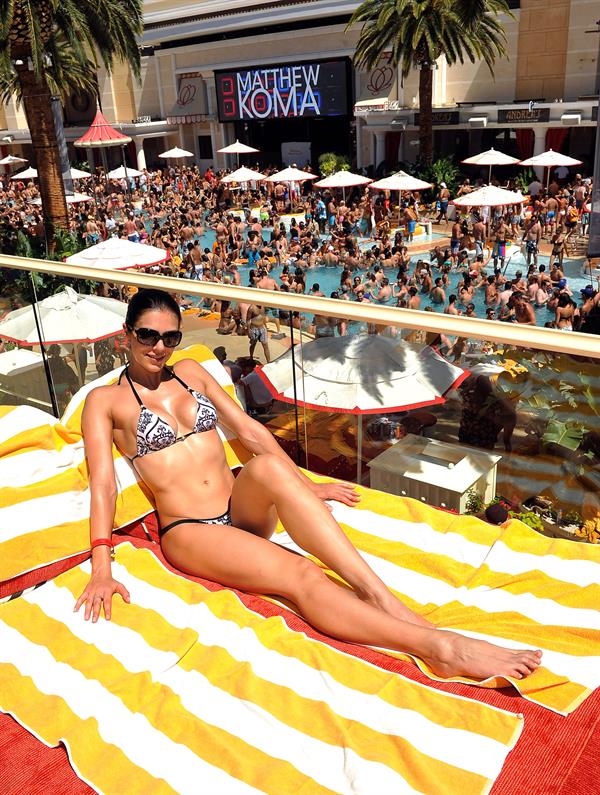 Adrianne Curry in a bikini at the Encore Beach Club in Las Vegas August 16, 2014