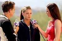 Agnieszka Radwanska is presented a cake for her birthday during the BNP Paribas Open March 6, 2013 