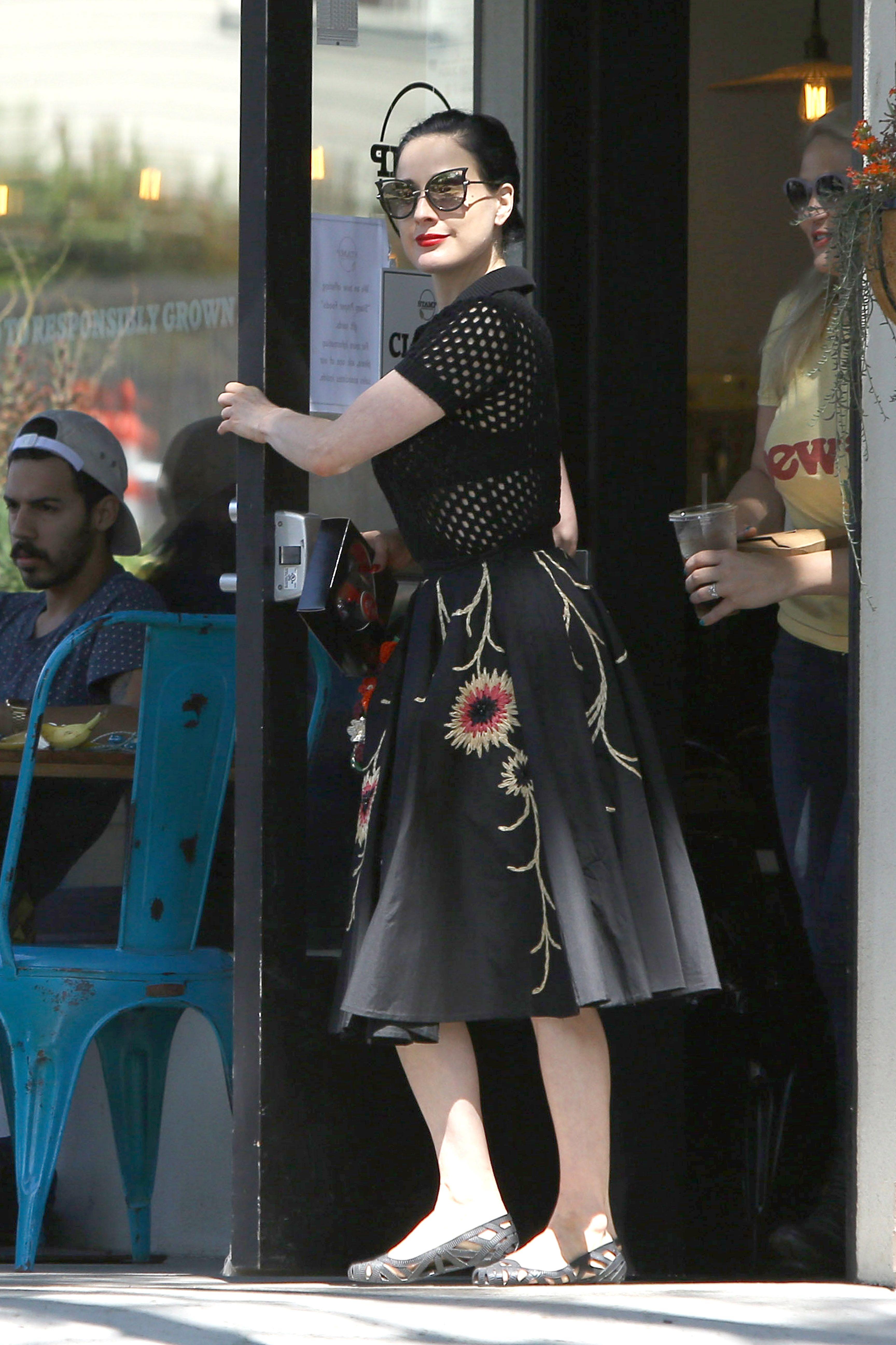 Dita Von Teese grabs breakfast at Stamp restaurant July 30, 2014