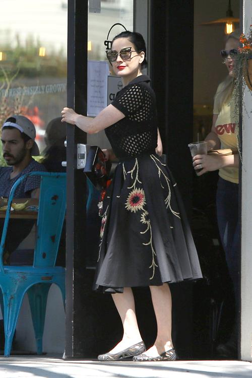 Dita Von Teese grabs breakfast at Stamp restaurant July 30, 2014