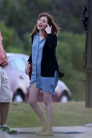 Emma Stone on the set of an untitled Woody Allen project in Newport July 28, 2014
