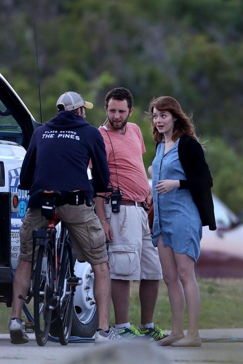 Emma Stone on the set of an untitled Woody Allen project in Newport July 28, 2014