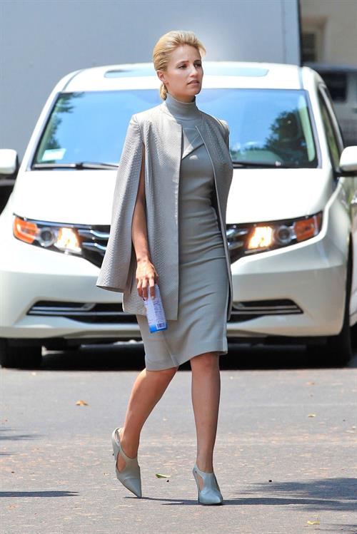Dianna Agron wearing grey on the set of  Headlock  on July 29, 2014