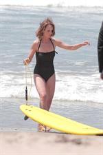Helen Hunt wearing a swimsuit on the set of 'Ride' in LA August 5, 2013 